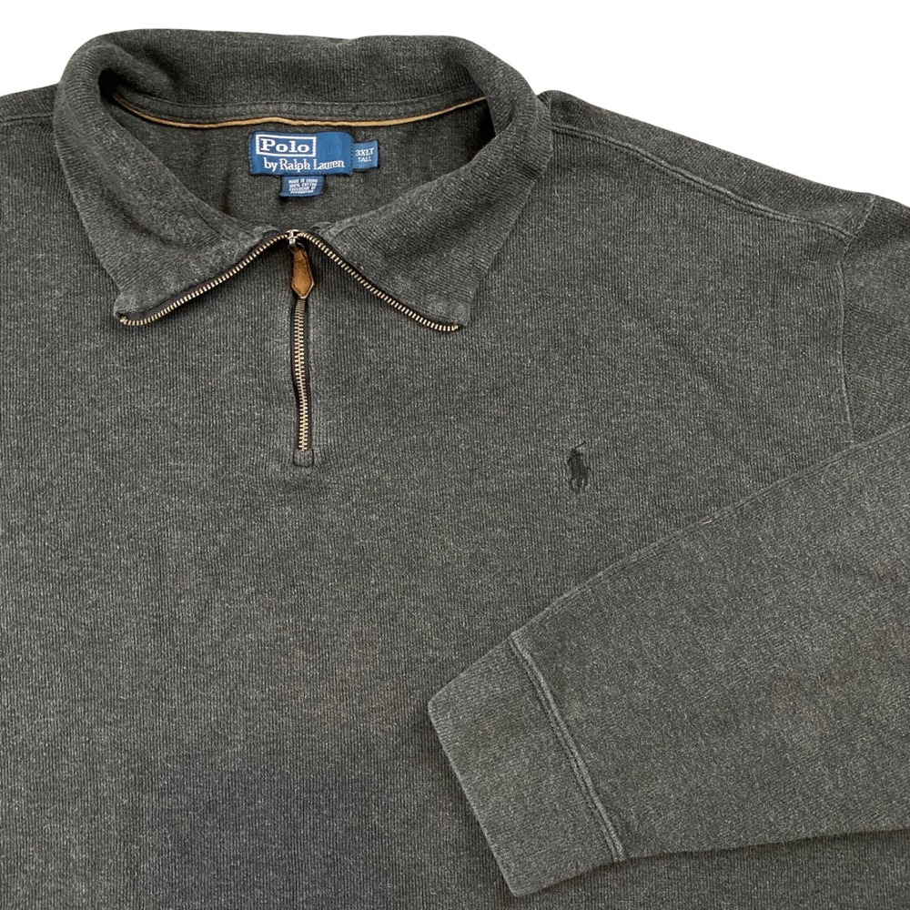 Vintage Polo Ralph Lauren Quarter Zip Pullover Mens 3XLT Gray Cotton Pony